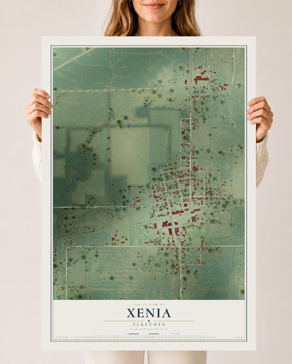 Map of Xenia, Illinois, 24 x 36 inch unframed archival matte print