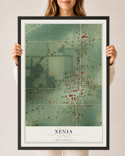 Map of Xenia, Illinois, 24 x 36 inch print in a black wood frame