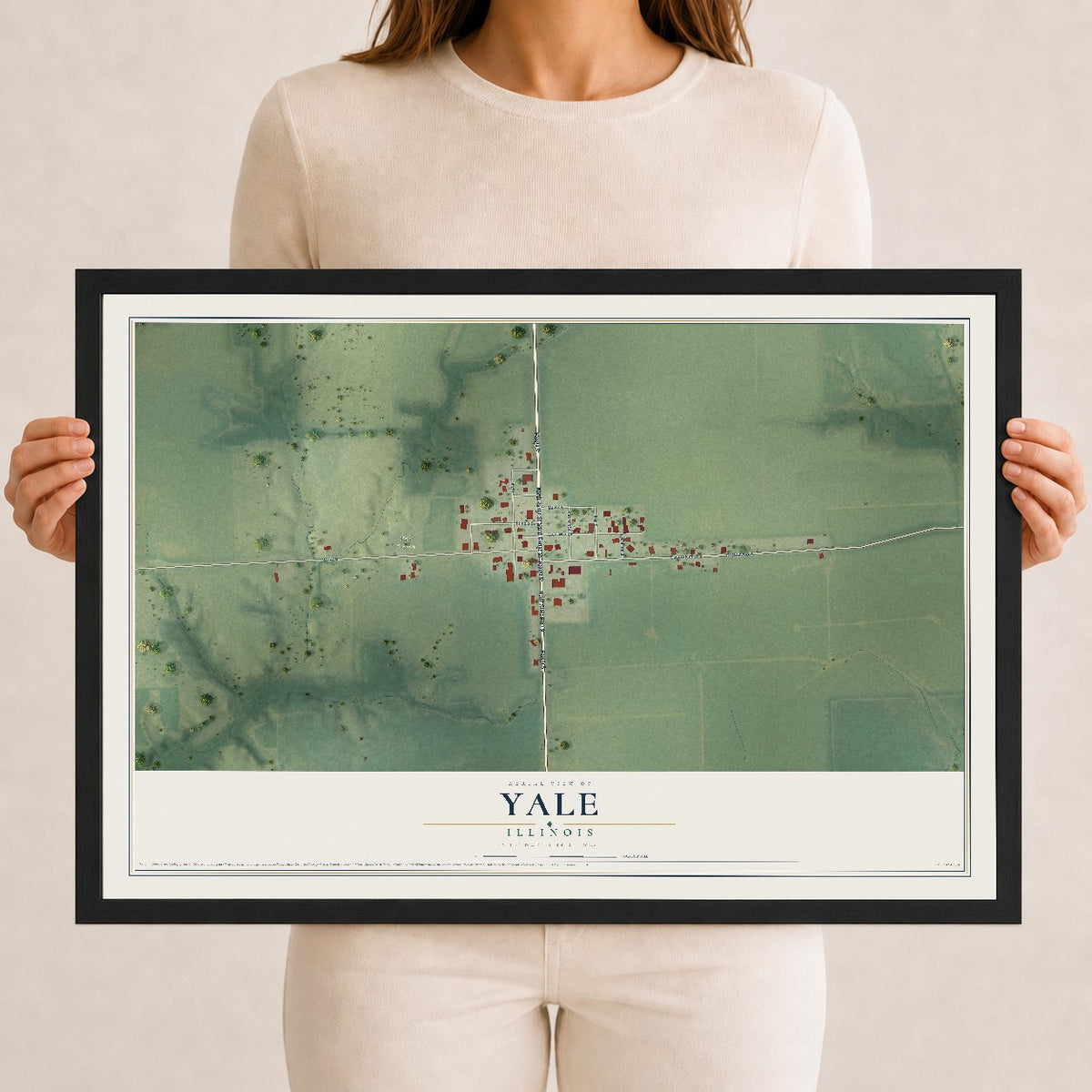 Map of Yale, Illinois, 12 x 18 inch print in a black wood frame