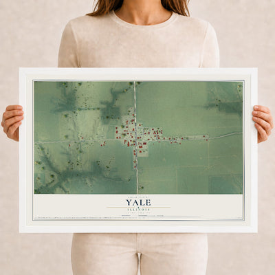 Map of Yale, Illinois, 12 x 18 inch print in a white wood frame