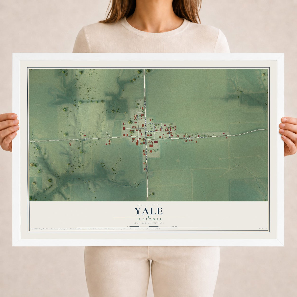 Map of Yale, Illinois, 18 x 24 inch print in a white wood frame