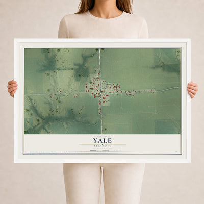 Map of Yale, Illinois, 24 x 36 inch print in a white wood frame