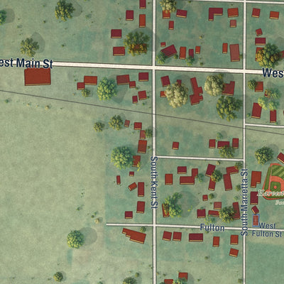 Second close-up of the map of Yates City, Illinois print showing more streets and buildings