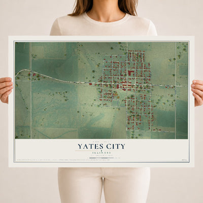 Map of Yates City, Illinois, 18 x 24 inch unframed archival matte print