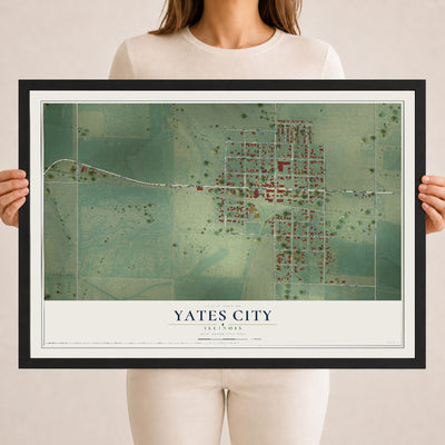 Map of Yates City, Illinois, 18 x 24 inch print in a black wood frame