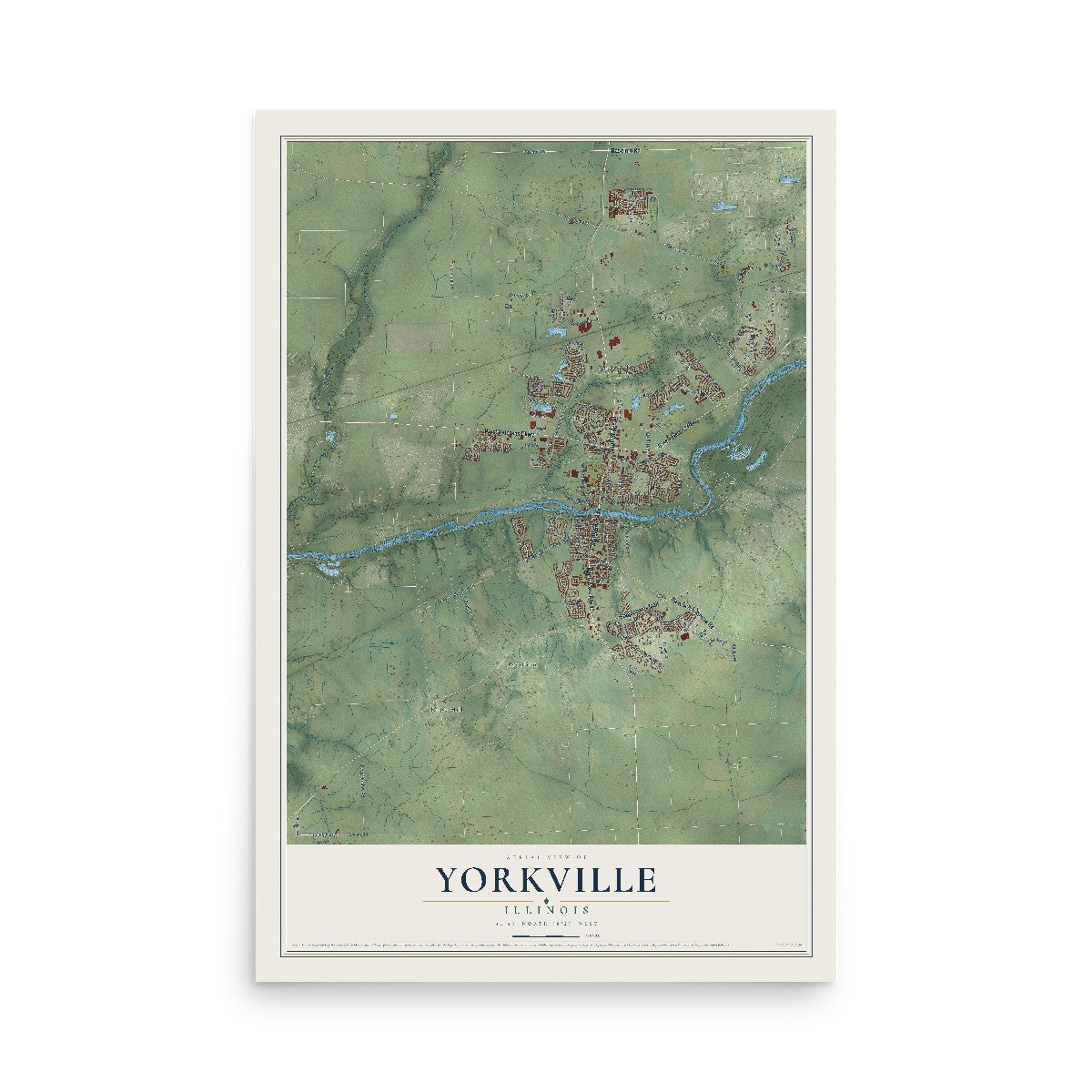 Map of Yorkville, Illinois, 12 x 18 inch unframed archival matte print