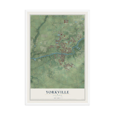 Map of Yorkville, Illinois, 12 x 18 inch print in a white wood frame
