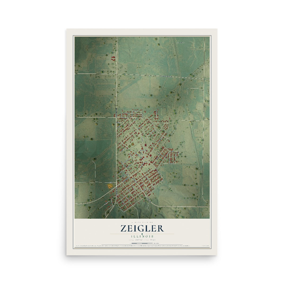 Map of Zeigler, Illinois, 12 x 18 inch unframed archival matte print