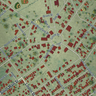 Close-up of the map of Zeigler, Illinois print showing street and building detail