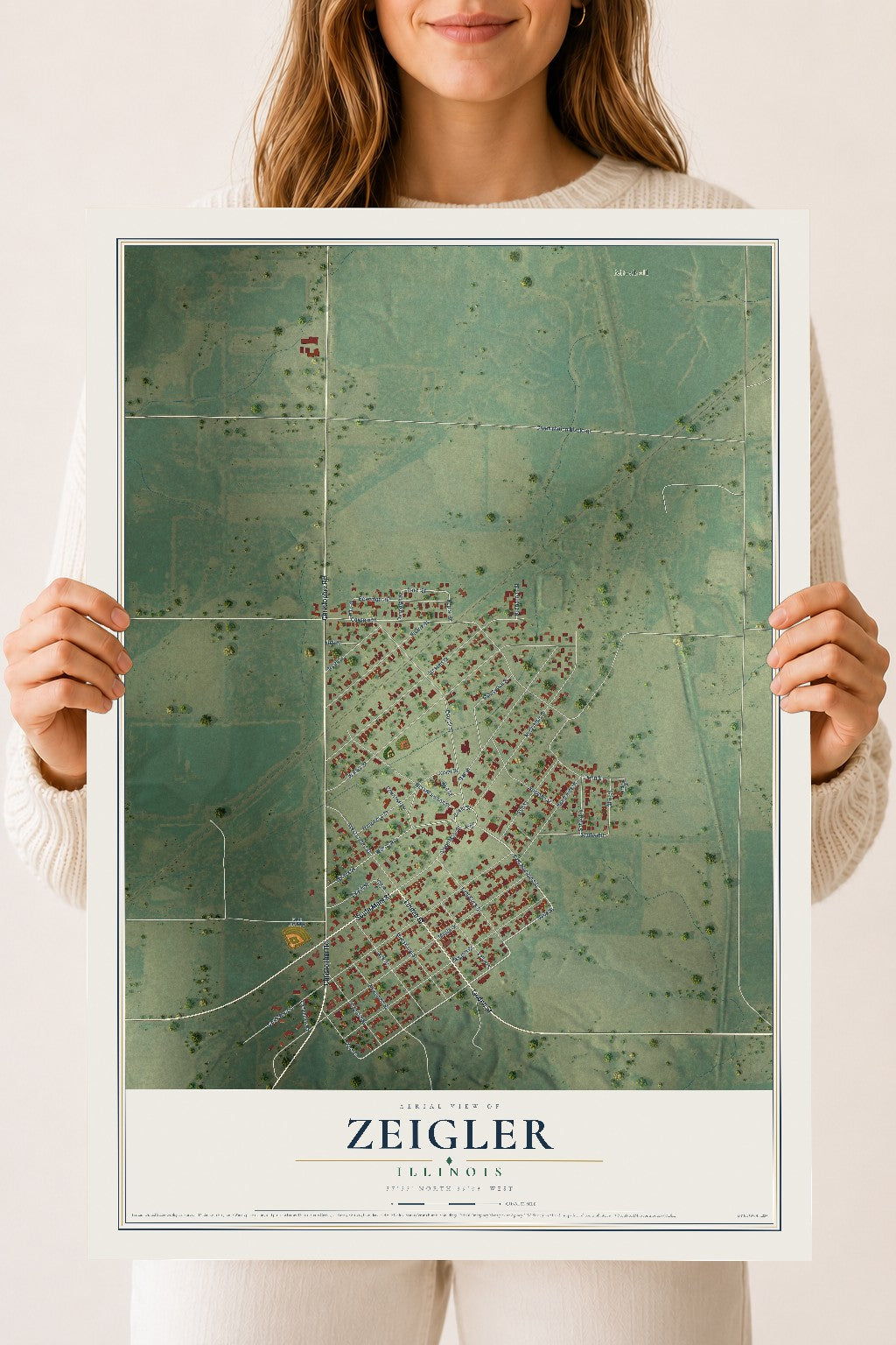 Map of Zeigler, Illinois, 18 x 24 inch unframed archival matte print