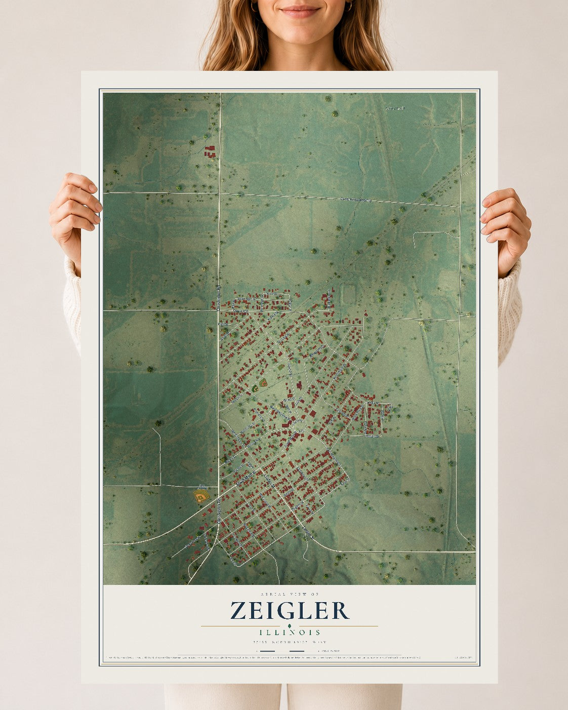Map of Zeigler, Illinois, 24 x 36 inch unframed archival matte print