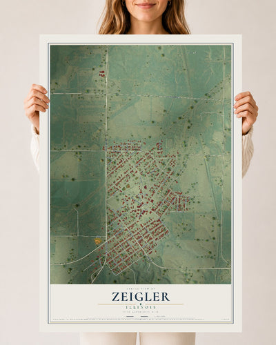 Map of Zeigler, Illinois, 24 x 36 inch unframed archival matte print