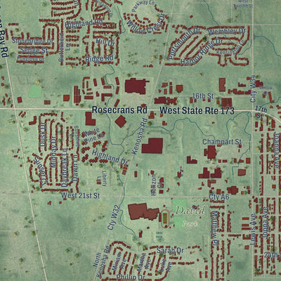 Close-up of the map of Zion, Illinois print showing street and building detail