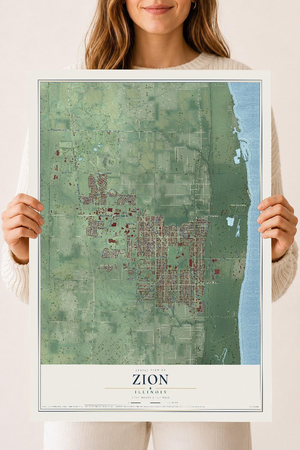 Map of Zion, Illinois, 18 x 24 inch unframed archival matte print