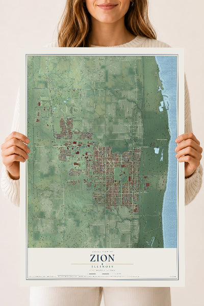 Map of Zion, Illinois, 18 x 24 inch unframed archival matte print