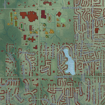 Close-up of the map of Aboite, Indiana print showing street and building detail