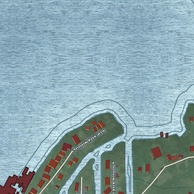 Close-up of the map of Adams Lake, Indiana print showing street and building detail