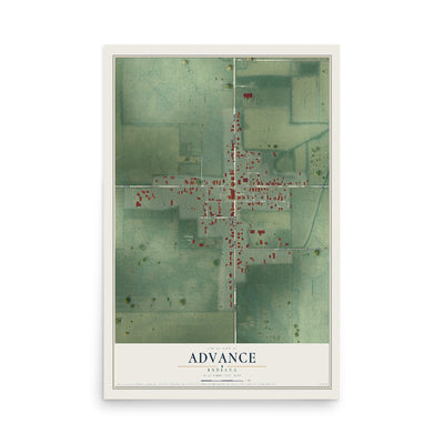 Map of Advance, Indiana, 12 x 18 inch unframed archival matte print