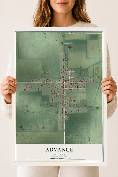 Map of Advance, Indiana, 18 x 24 inch unframed archival matte print