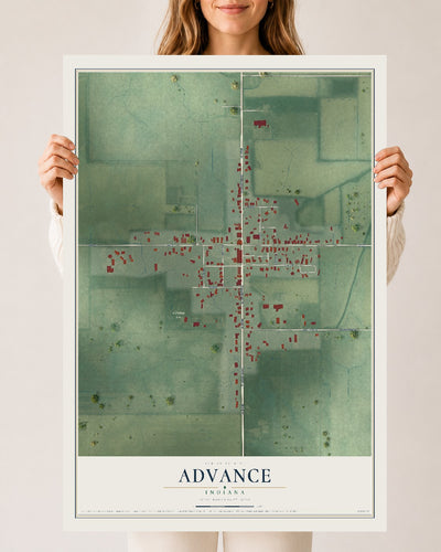Map of Advance, Indiana, 24 x 36 inch unframed archival matte print