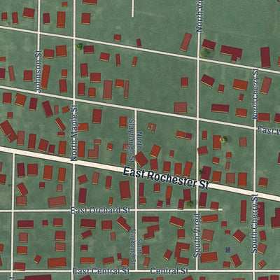 Close-up of the map of Akron, Indiana print showing street and building detail
