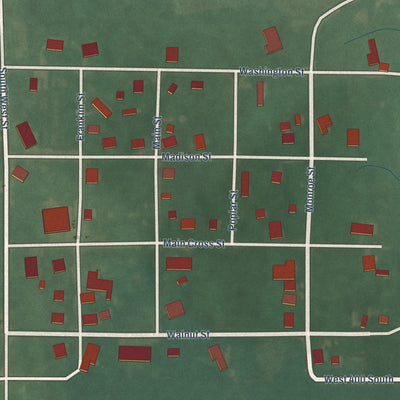 Close-up of the map of Alamo, Indiana print showing street and building detail