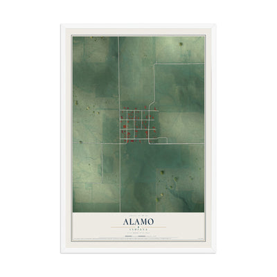 Map of Alamo, Indiana, 12 x 18 inch print in a white wood frame