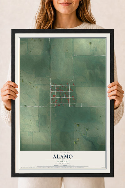 Map of Alamo, Indiana, 18 x 24 inch print in a black wood frame