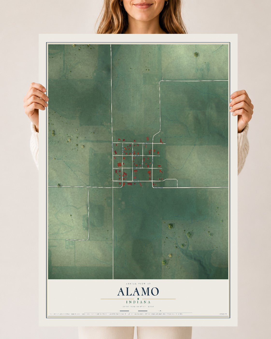 Map of Alamo, Indiana, 24 x 36 inch unframed archival matte print