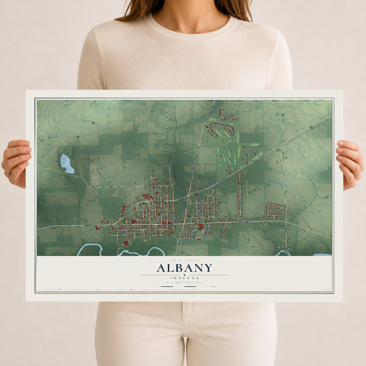 Map of Albany, Indiana, 12 x 18 inch unframed archival matte print