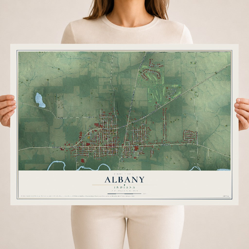 Map of Albany, Indiana, 18 x 24 inch unframed archival matte print