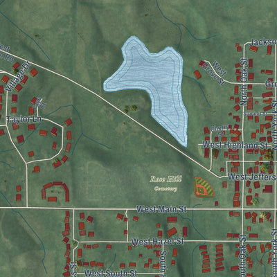 Second close-up of the map of Albion, Indiana print showing more streets and buildings