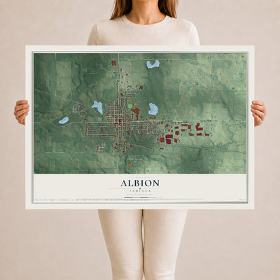 Map of Albion, Indiana, 24 x 36 inch unframed archival matte print