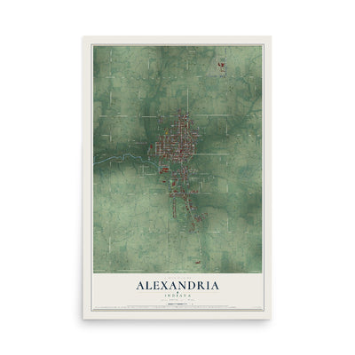 Map of Alexandria, Indiana, 12 x 18 inch unframed archival matte print