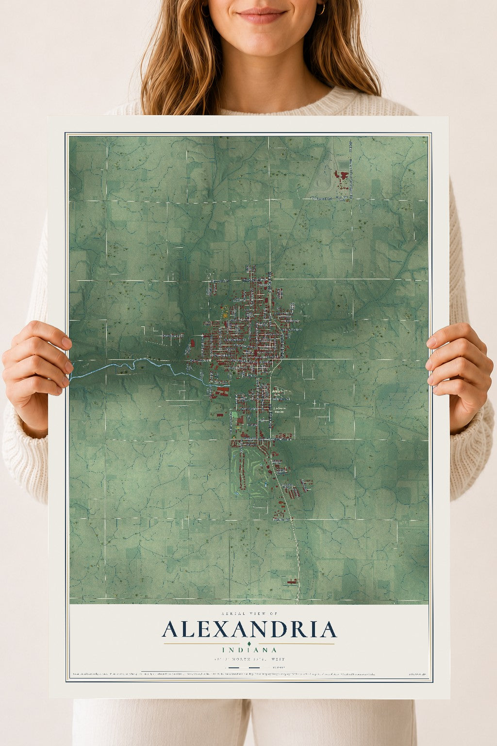 Map of Alexandria, Indiana, 18 x 24 inch unframed archival matte print
