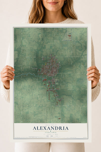 Map of Alexandria, Indiana, 18 x 24 inch unframed archival matte print