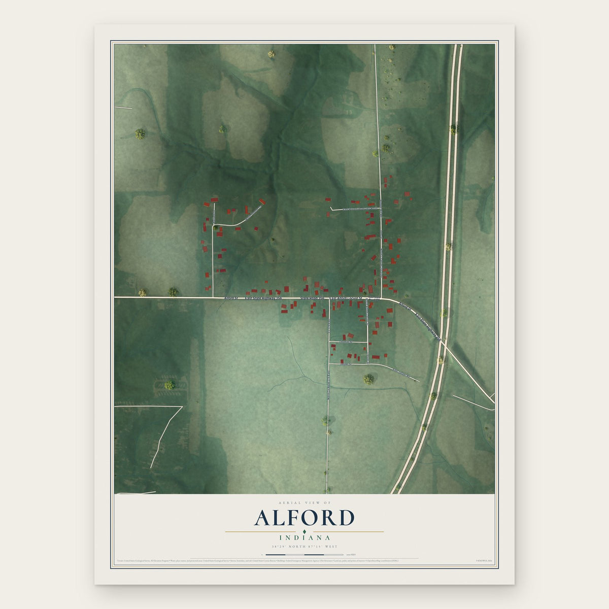 Alford, Indiana map print, the full design