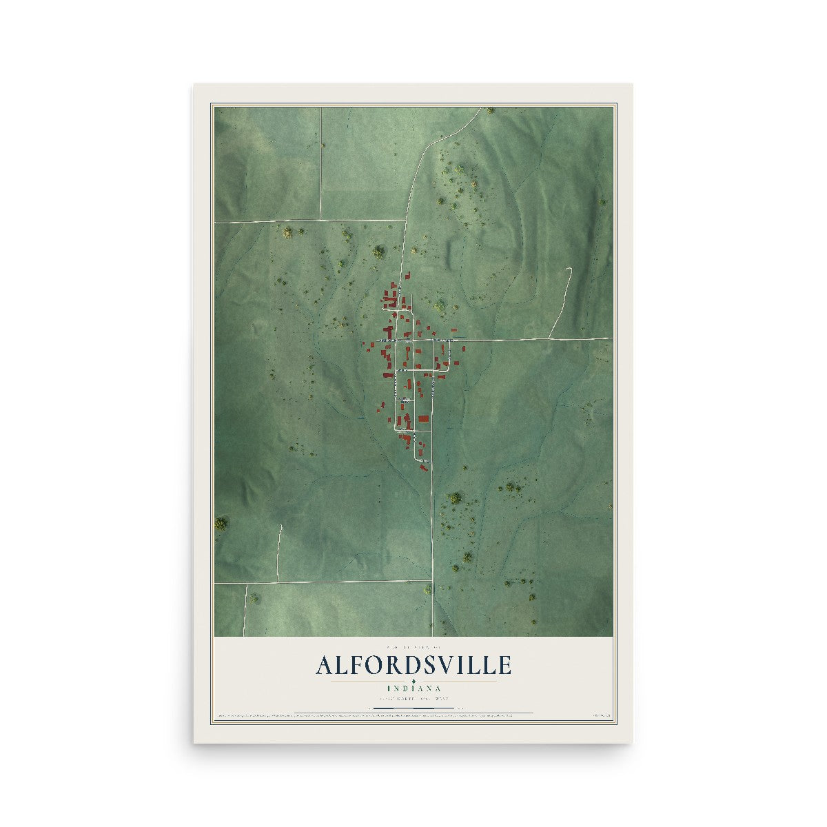 Map of Alfordsville, Indiana, 12 x 18 inch unframed archival matte print