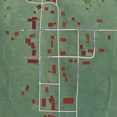 Close-up of the map of Alfordsville, Indiana print showing street and building detail