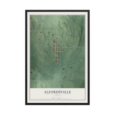 Map of Alfordsville, Indiana, 12 x 18 inch print in a black wood frame