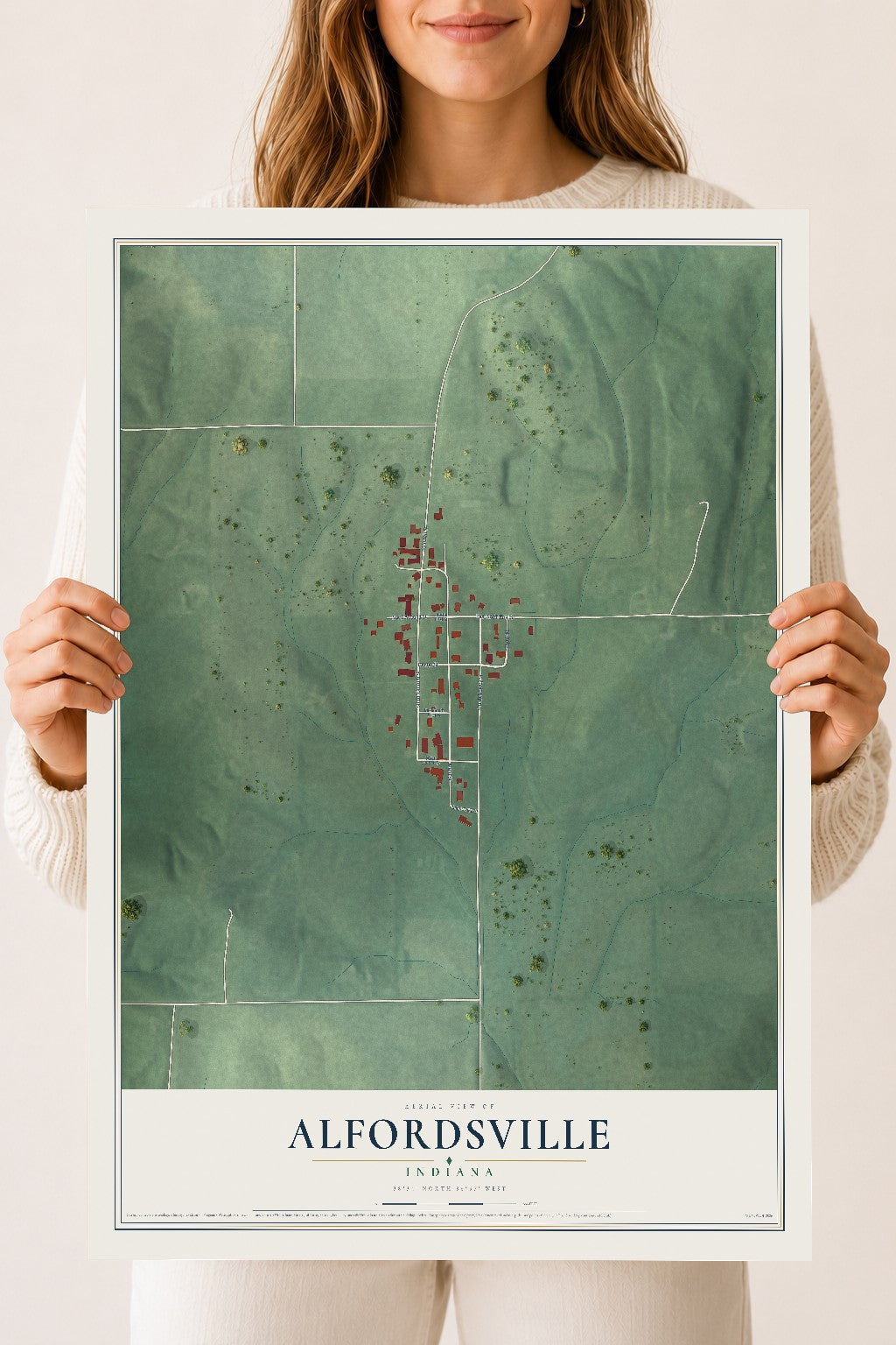 Map of Alfordsville, Indiana, 18 x 24 inch unframed archival matte print