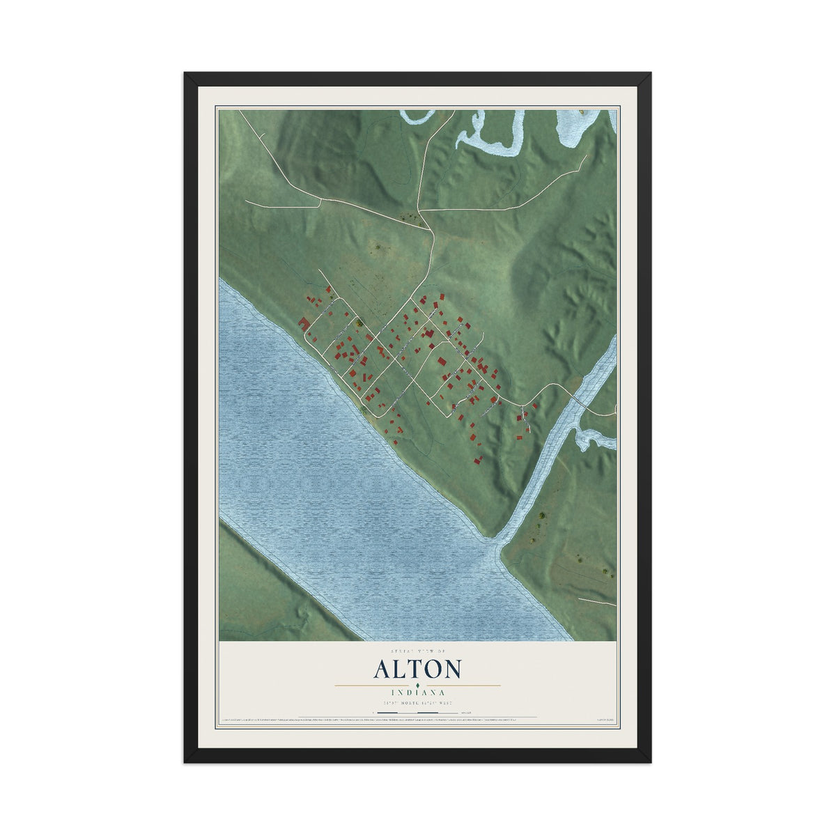 Map of Alton, Indiana, 12 x 18 inch print in a black wood frame