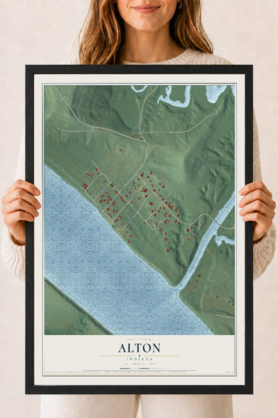 Map of Alton, Indiana, 18 x 24 inch print in a black wood frame