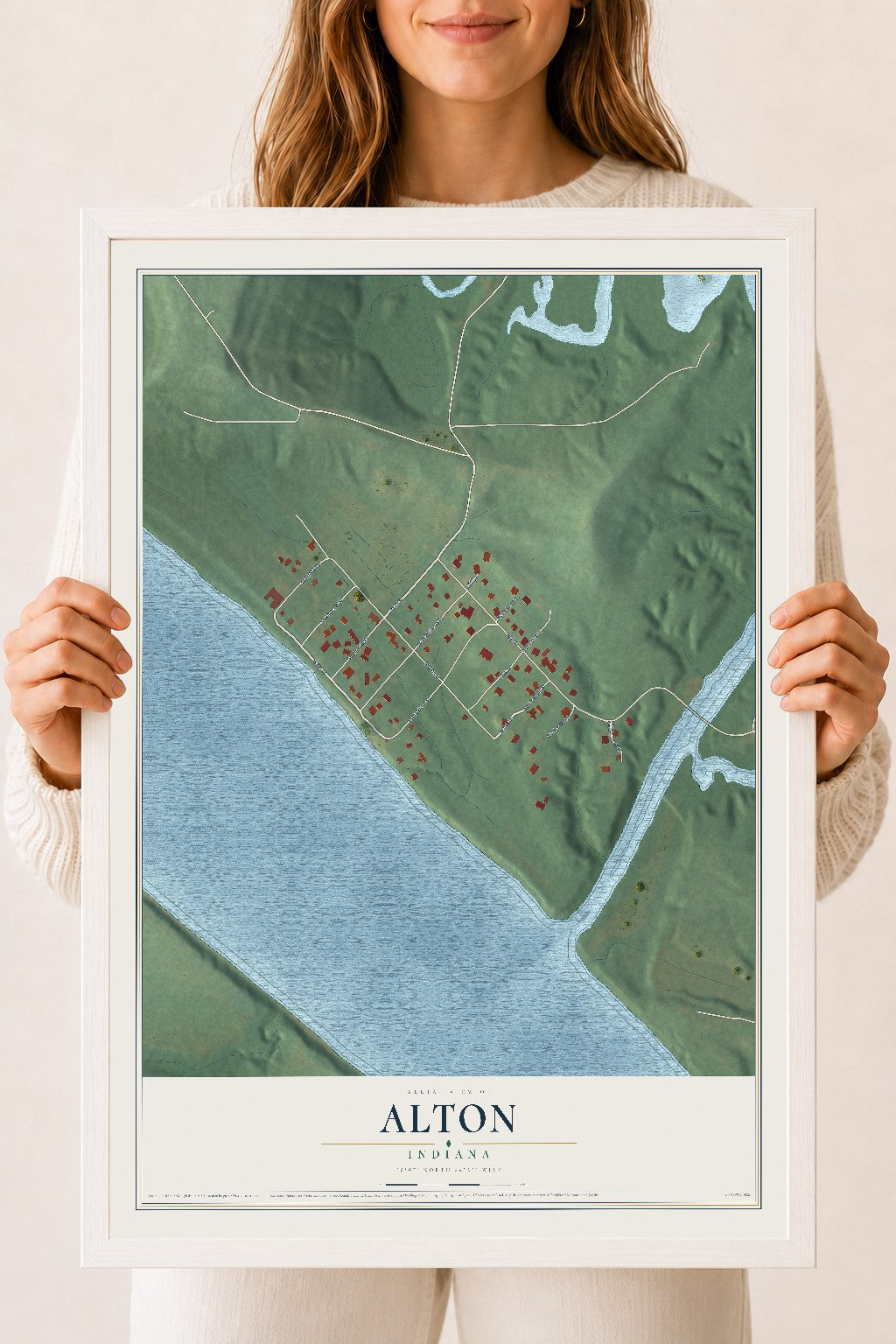 Map of Alton, Indiana, 18 x 24 inch print in a white wood frame