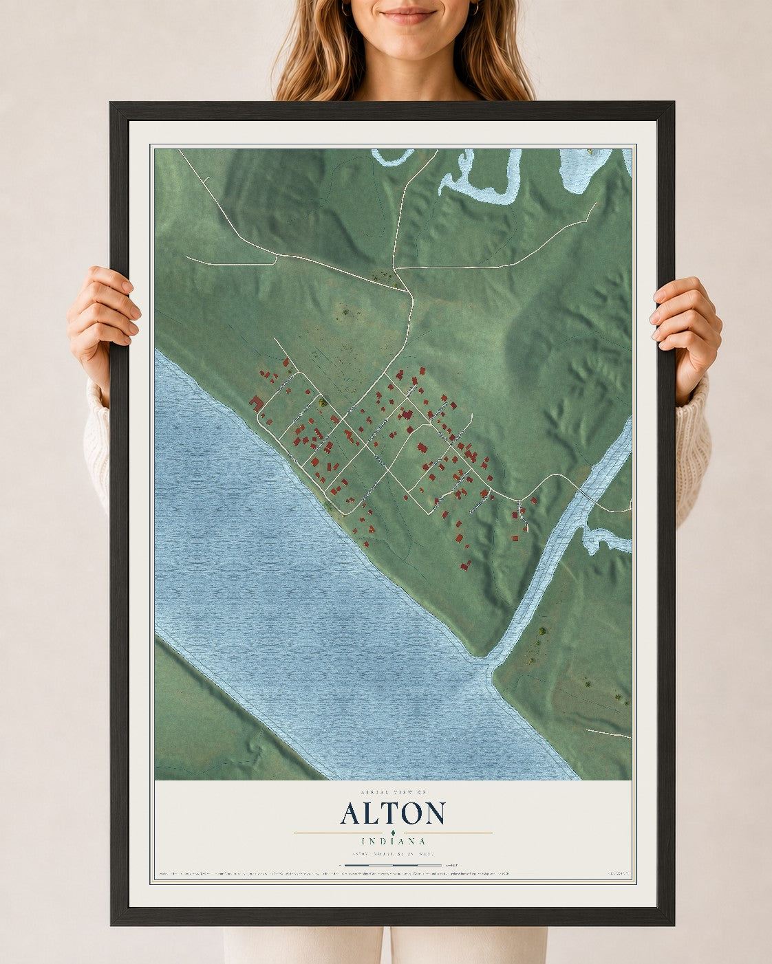 Map of Alton, Indiana, 24 x 36 inch print in a black wood frame