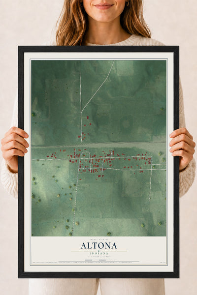 Map of Altona, Indiana, 18 x 24 inch print in a black wood frame