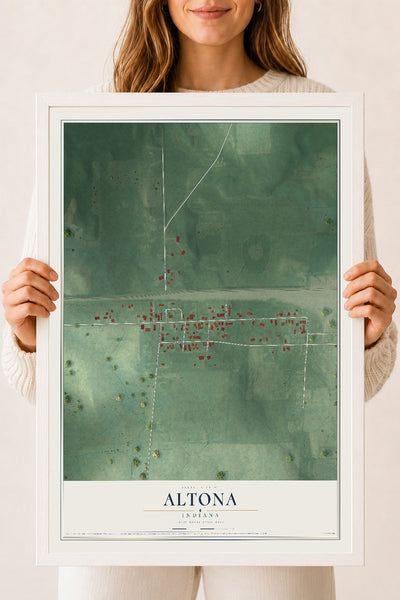 Map of Altona, Indiana, 18 x 24 inch print in a white wood frame