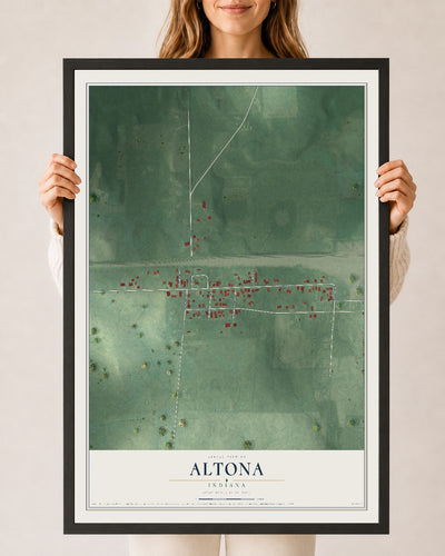 Map of Altona, Indiana, 24 x 36 inch print in a black wood frame