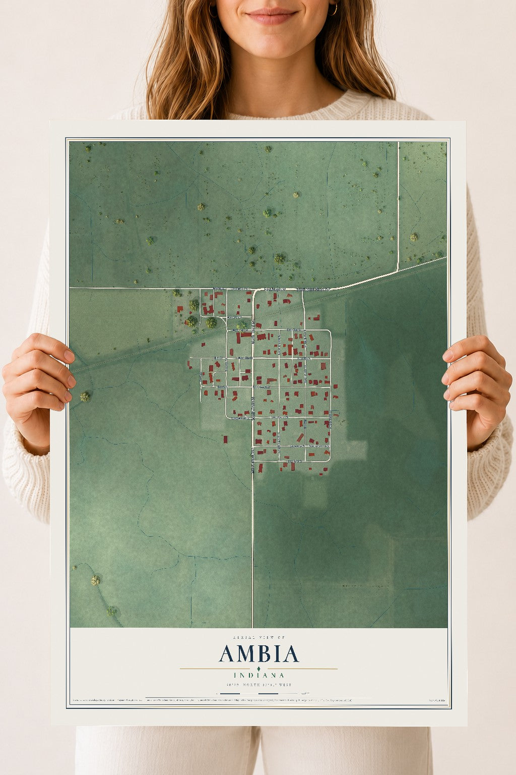 Map of Ambia, Indiana, 18 x 24 inch unframed archival matte print
