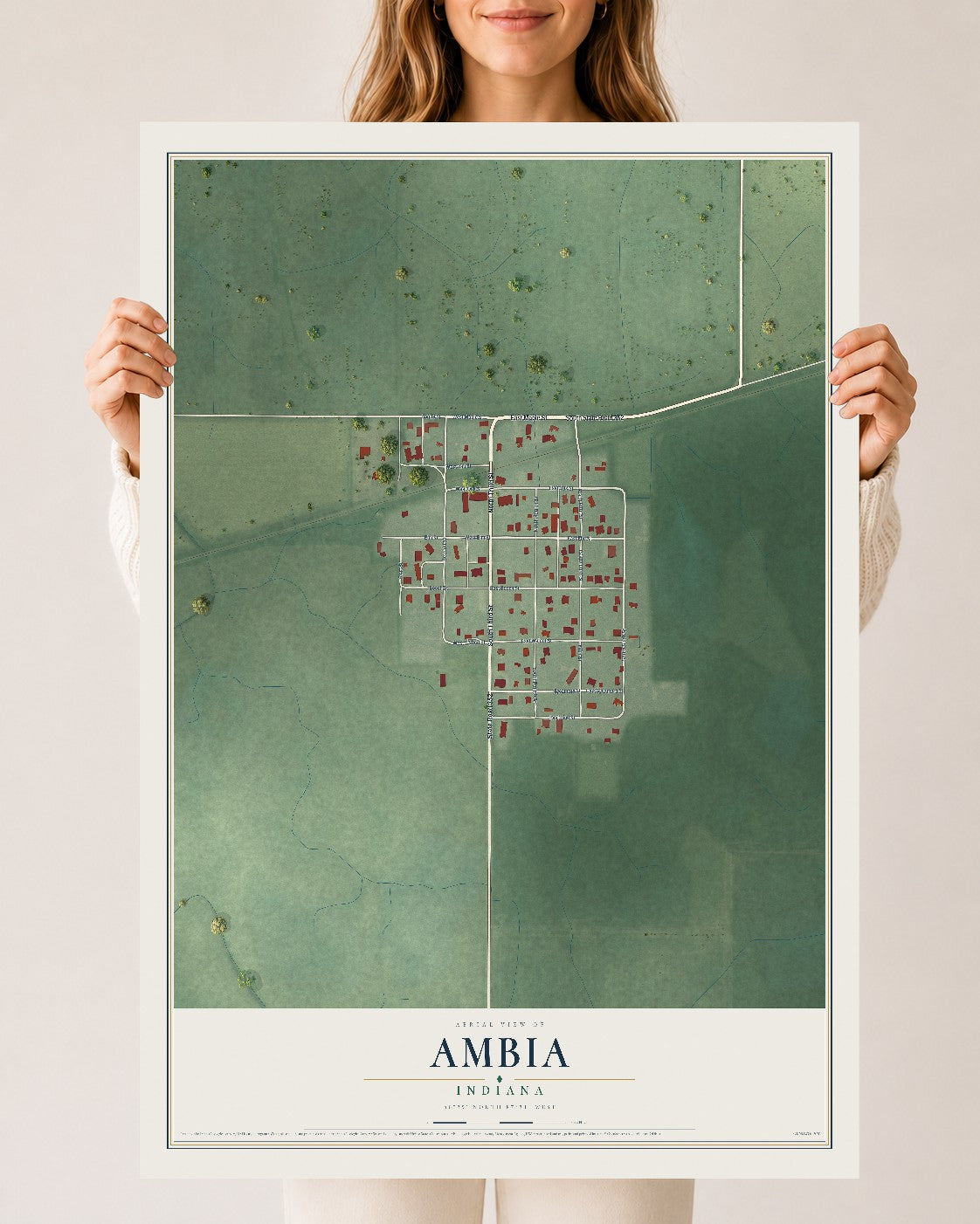 Map of Ambia, Indiana, 24 x 36 inch unframed archival matte print